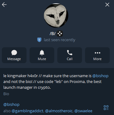 Public Telegram profile for username bishop